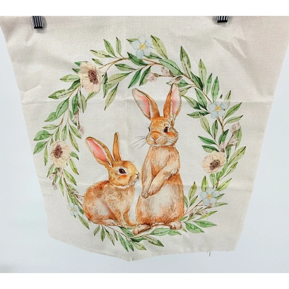 Easter Pillow Cover Bunnies Floral Wreath Spring Home Decor set of 3 Linen